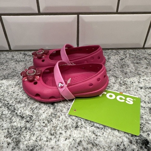 New With Tag CROCS Keeley Springtime Keeley Raspberry/Petal Pink Sandals Size C4 - Picture 3 of 6